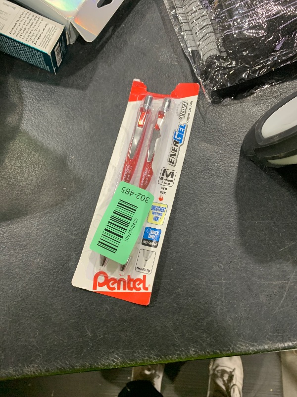 Photo 1 of Pentel EnerGel Pearl Retractable Liquid Gel Pen, Needle Tip (0.7mm) Medium Line, Red Ink, 2-Pk (BLN77WBP2B)