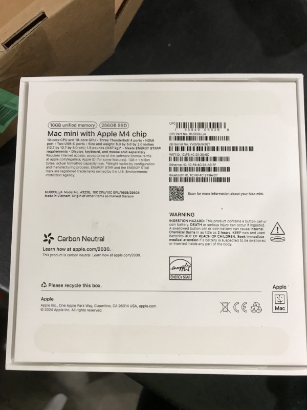 Photo 1 of Apple 2024 Mac mini Desktop Computer with M4 chip with 10?core CPU and 10?core GPU: Built for Apple Intelligence, 16GB Unified Memory, 256GB SSD Storage, Gigabit Ethernet. Works with iPhone/iPad