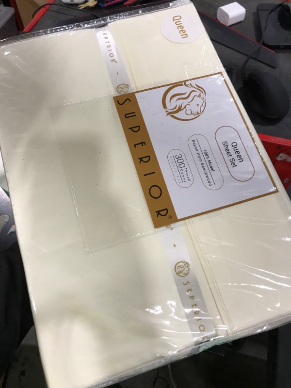 Photo 1 of Superior Modal from Beechwood 300 Thread Bed Sheet Set, 1 Elastic Deep Pocket Fitted Sheet, 1 Flat Sheet, 2 Pillowcases, Soft Cool Sheets, Sateen Weave, Bedding Essentials, Queen, Ivory