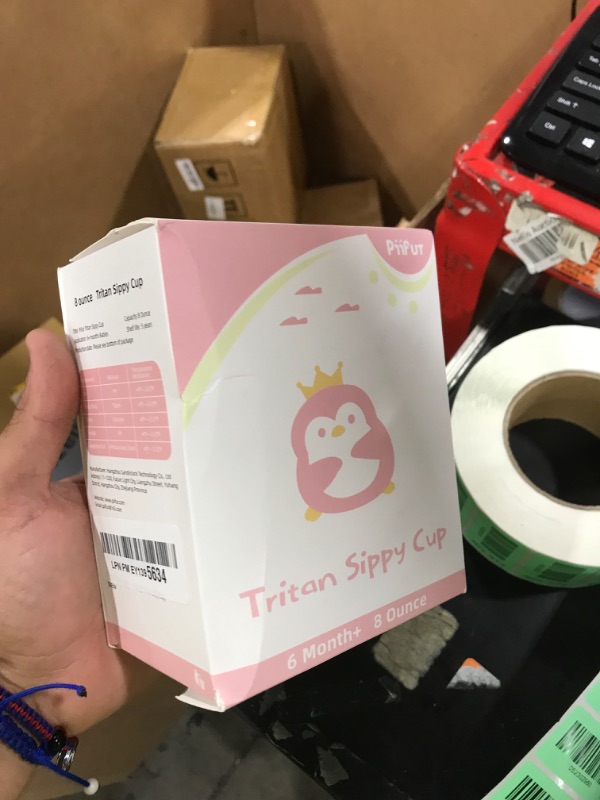 Photo 1 of Piifur Tritan Sippy Cup with Storage Lid for 6-18 Months Leak Proof, Weighted Straw Learner Cup with Handle for Baby 8 Ounce (Pink)