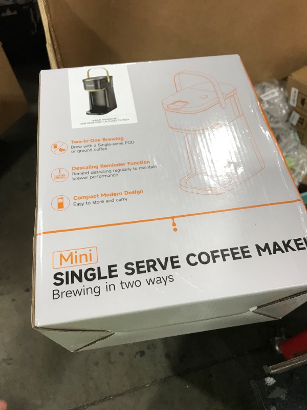 Photo 1 of Tastyle Single Serve One Cup Coffee Maker, for K Cups and Grounds, Mini Coffee Maker with Portable Handle, 6 to 12 Oz Brew Size, for Travel, Camping, Office, RV and Dorm, 120V, Black and Gold