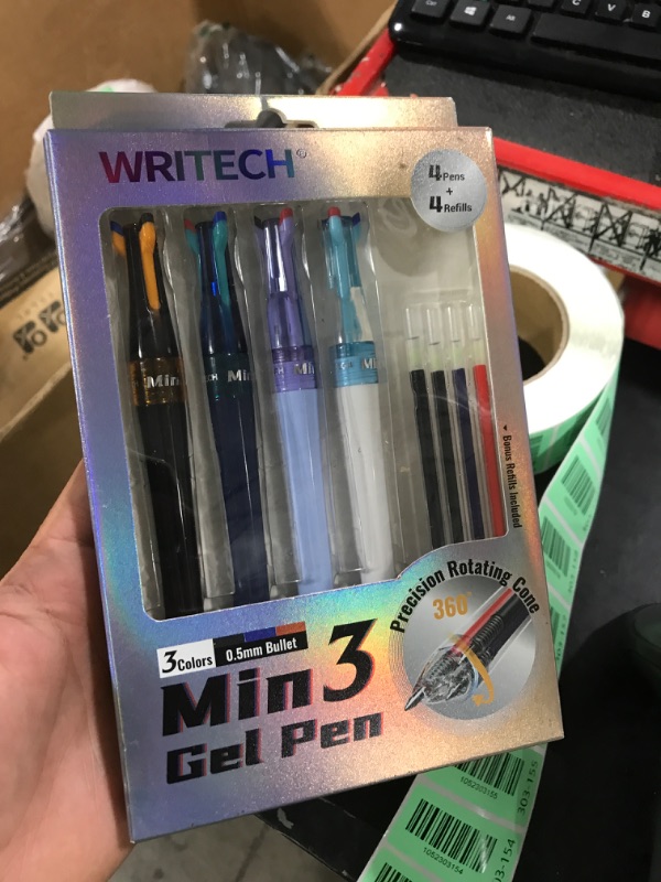 Photo 1 of WRITECH Retractable Gel Ink Pens: 0.5mm Fine Point 3 in 1 Multi Colored Pen Black Blue Red, 4ct with 4 Refills No Smear Assorted Colors Min 3 for Smooth Writing Journaling Drawing