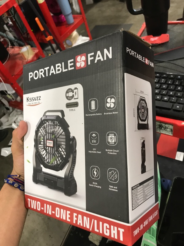 Photo 1 of Portable Camping Fan Rechargeable with LED Lantern - 20000mAh Cordless Battery Powered Fan, 4 Speed Quiet USB Table Desk Fan, Battery Operated Tent Fan for Travel, Beach, Fishing, Home&Office (Orange)