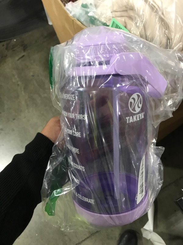 Photo 1 of Takeya Tritan Motivational Water Bottle with Straw Lid - Durable, BPA-Free - With Time Marker - Leakproof & Non-Slip Bumper - 64 oz, Vivacity Purple