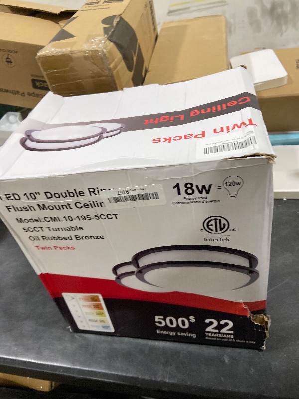 Photo 1 of JULLISON 10 Inch LED Double Ring Flush Mount Ceiling Light Fixture, ETL, 5CCT Selectable 2700K-5000K, Dimmable 5%-100%,120VAC, 18W, 120W Eq, 1100lm, CRI>90, Brush Nickel, Damp Location(Twin Pack)