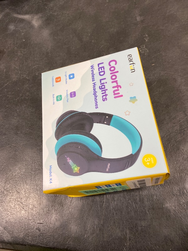 Photo 1 of EarFun K4 Kids Bluetooth Headphones, Wireless Headphones with LED Lights, 74/85/94dBA Volume Limited, Built-in Mic, 90H Playtime, Bluetooth 5.4 Over Ear Headphone for iPad/Tablet/School, Dark Black