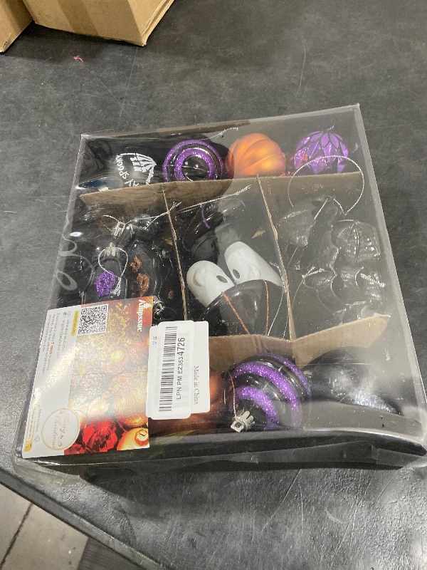 Photo 1 of Alupssuc 70pcs Clearance Halloween Tree Ornaments Set,Multiple Patterns Shatterproof Plastic Hanging Balls Decorations with Rope for Indoor Outdoor Halloween Party,Black & Orange & Purple