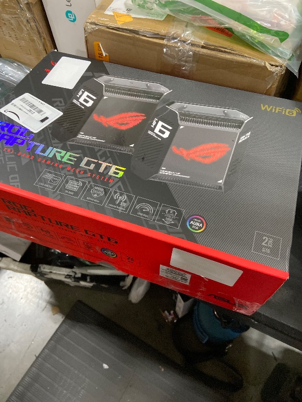 Photo 1 of ASUS ROG Rapture GT6 (2PK) AX10000 Tri-Band WiFi 6 Gaming Mesh System, Covers up to 5,800 sq ft, 2.5 Gbps Port, Triple-Level Game Acceleration, UNII 4, Free Lifetime Internet Security, Black