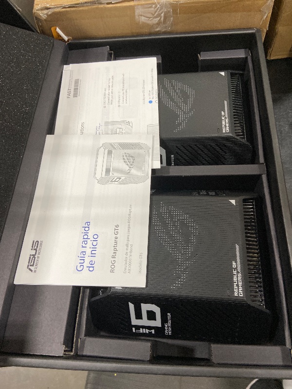 Photo 1 of ASUS ROG Rapture GT6 (2PK) AX10000 Tri-Band WiFi 6 Gaming Mesh System, Covers up to 5,800 sq ft, 2.5 Gbps Port, Triple-Level Game Acceleration, UNII 4, Free Lifetime Internet Security, Black