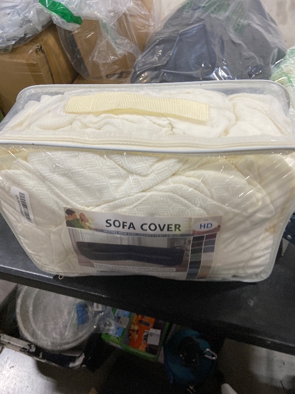 Photo 1 of HDCAXKJ Sectional Couch Cover L Shape Stretch Sofa Covers Washable Jacquard Corner Couch Slipcover Non Slip Sectional Slip Cover U Shaped Furniture Protector for Pets Dogs (Ivory White, Large)