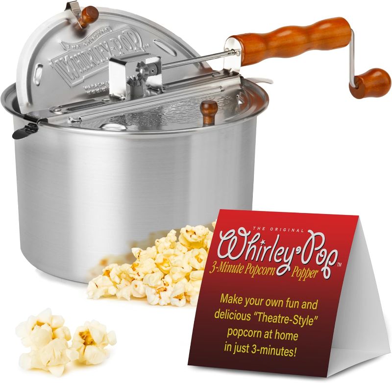 Photo 1 of Original Whirley Pop Popcorn Maker - Wabash Valley Farms Gourmet Popcorn Popper, Aluminum Pot With Nylon Gears, 3-Minute Stove Top Popper, Home Movie Night (Silver)

