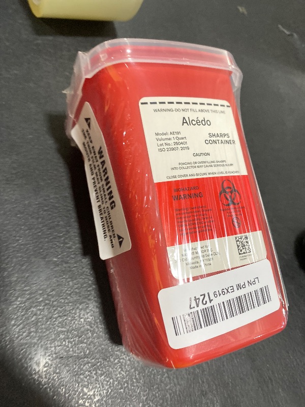 Photo 1 of Alcedo Sharps Container for Home Use 1 Quart (1-Pack) | Biohazard Needle and Syringe Disposal | Small Portable Container for Travel and Professional Use
