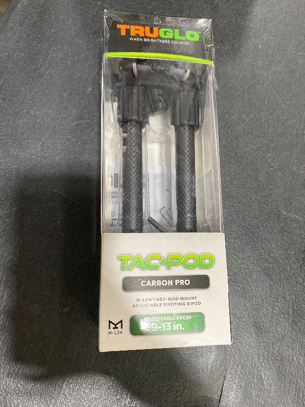 Photo 1 of TruGlo Tac Pod Carbon Pro Adjustable Lightweight Durable Portable Rifle Bipod w/Pivoting Base - 9-13 in. Leg Length, M-Lok/KeyMod Rail Mount