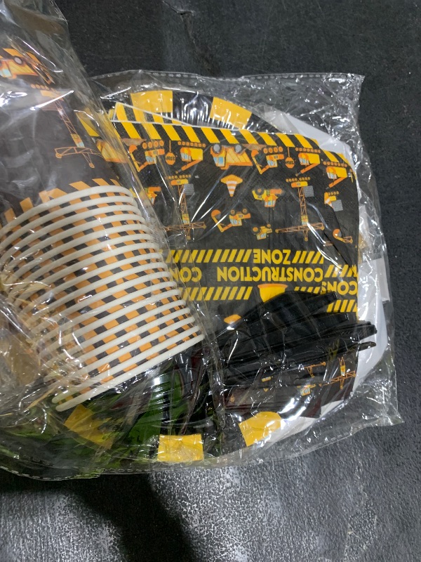 Photo 1 of 100 Pcs Construction 3rd Birthday Party Supplies Dump Truck Theme Three Decorations Tableware Includes Plates, Cups, Napkins for Boys Construction Three Years Old Birthday Party Decorations Favors