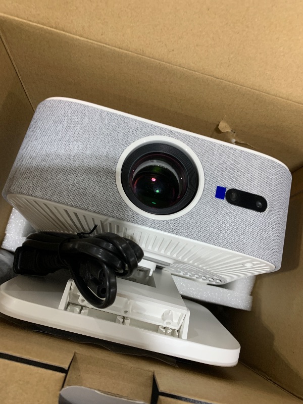 Photo 1 of [Netflix-Licensed/1500ANSI] Smart Outdoor Projector: NICPOW 4K Projector with Wifi and Bluetooth, Built-in Apps, Auto Focus & Keystone, Portable Proyector for Home & Outdoor Use, White