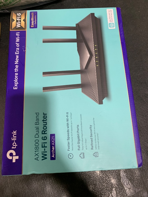 Photo 1 of TP-Link AX1800 WiFi 6 Router V4 (Archer AX21) – Dual Band Wireless Internet, Gigabit, Easy Mesh, Works with Alexa - A Certified for Humans Device, Free Expert Support
