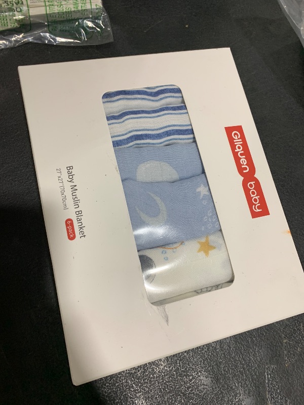 Photo 1 of GLLQUEN BABY Receiving Blanket Boy Cotton Muslin Swaddle Blankets Girl Newborn Squares Breathable & Soft Thin Baby Blankets Cloths Double Absorbent Infant Swaddling Wrap - 6 Pack (Blue Astronaut)