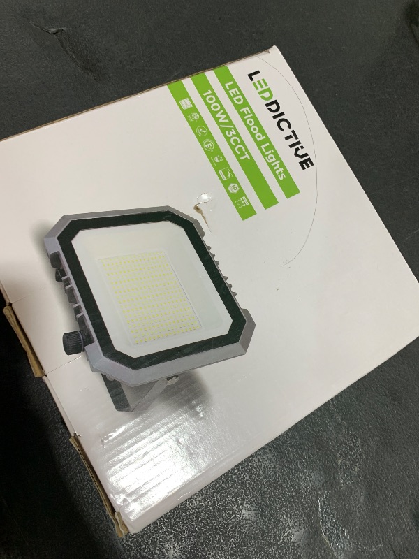 Photo 1 of Leddictive 1 Pack LED Flood Lights Outdoor, 3CCT 3000/4000/6000K Selectable 100W 10000LM Floodlight Outside Work Light with 5.9FT Plug, IP65 Waterproof LED Flood Light for Garage, Yard, Lawn, Garden