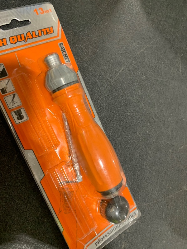 Photo 1 of 13-in-1 Ratcheting Screwdriver, 6 Double-Ended - Phillips, Slotted, U-Type/Triangle Bits, Hex Key & 1/4-Inch Nut Driver (Yellow)