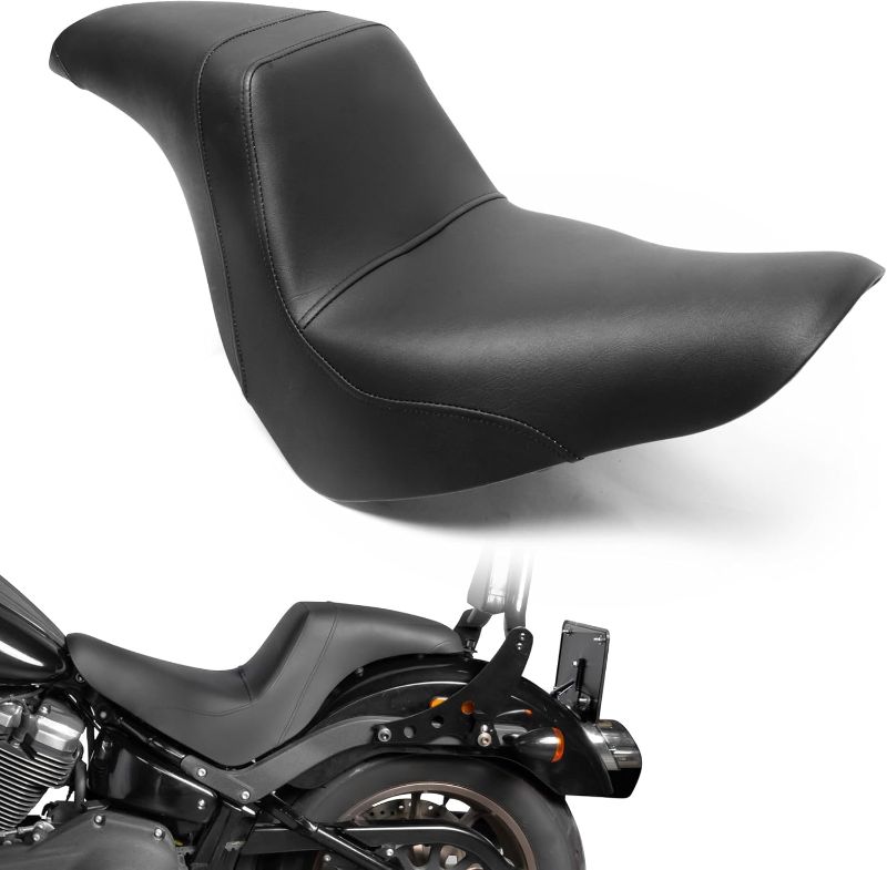 Photo 1 of Motorcycle Driver Passenger Seat Two-up Leather Rear Passenger Seat Fit for Harley Low Rider FXLR FXLRS FXLRST 2018-later, One-Piece Design (Black)