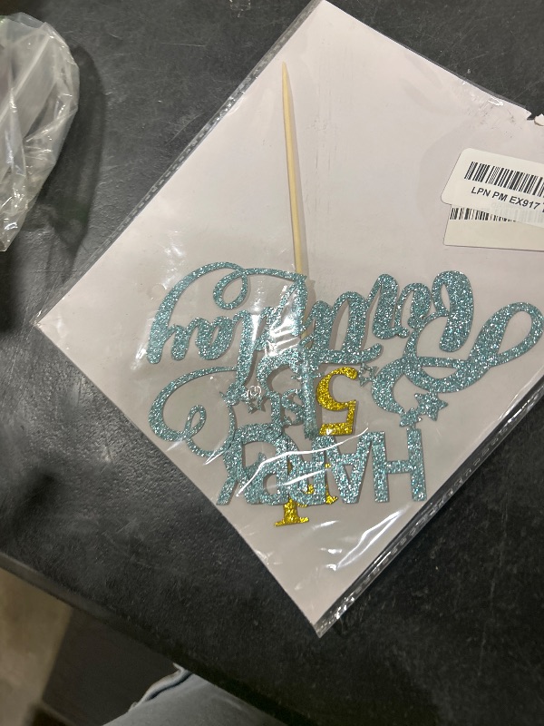 Photo 1 of Sky Blue Glitter Happy 51st Birthday Cake Topper, Fifty One Years Old Birthday Party Cake Decor, Gold Number 51 Birthday Party Supplies Decorations for Man or Woman