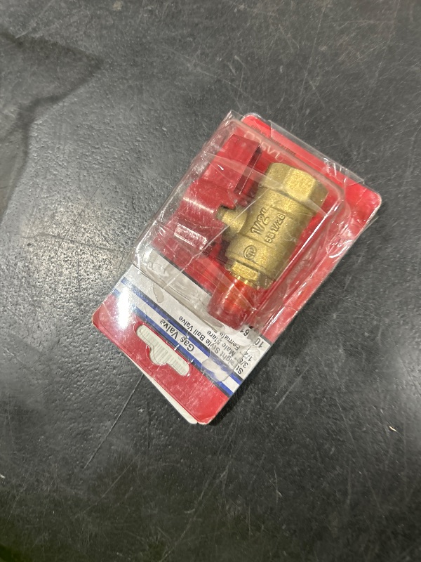 Photo 1 of LASCO 10-1611 Straight Gas Ball Valve with 3/8-Inch Flare and 1/2-Inch Female Pipe Inlet, Brass