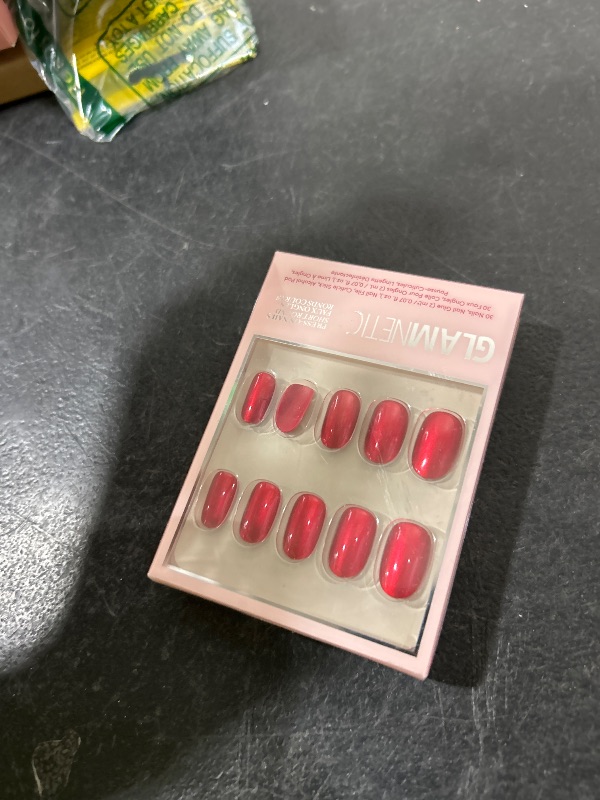 Photo 1 of Glamnetic Press On Nails - Cherry Glaze | Short Round Bright Cherry Red Nails with a Glaze Finish | 15 Sizes - 30 Nail Kit with Glue