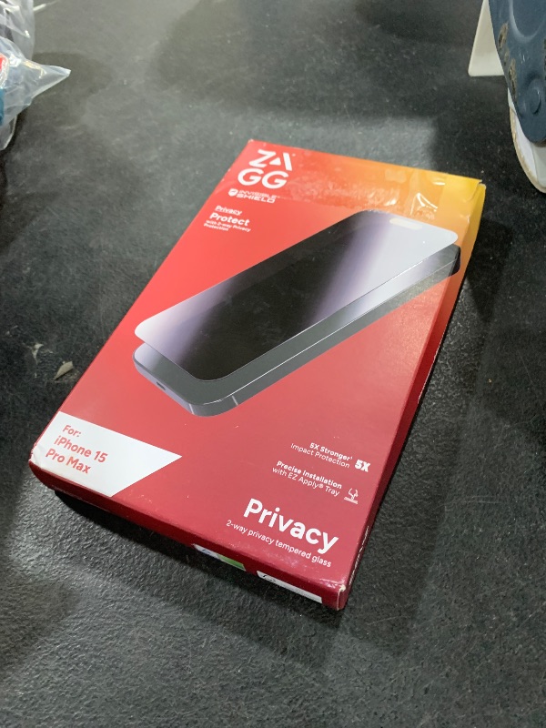 Photo 1 of ZAGG Glass Elite Privacy iPhone 15 Pro Max Screen Protector - 5X Stronger with Reinforced Edges, 2-Way Privacy Filter, Scratch & Smudge-Resistant Surface, InvisibleShield, Easy to Install