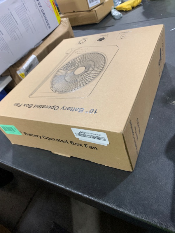 Photo 1 of 10Inch Portable Small Box Fan, 20000mAh Rechargeable Battery Operated, Max 55Hrs Cooling, 4 Speeds, 270° Pivoting, Cordless Square Table Fan with Timer for Window Bedroom Kitchen Office Power Outage