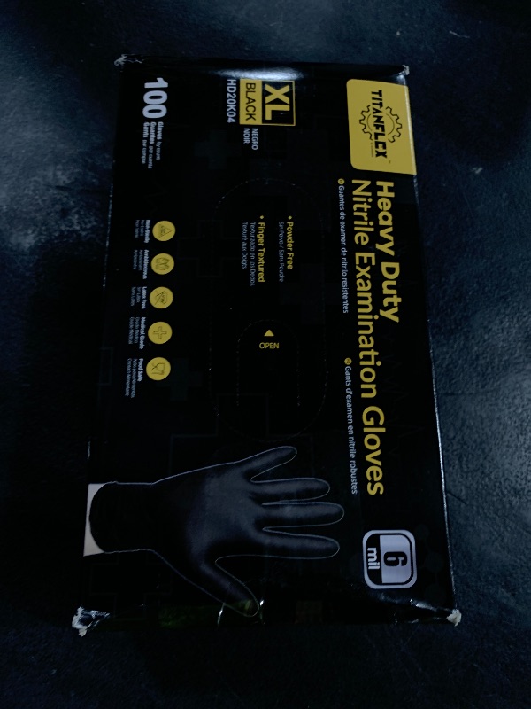 Photo 1 of TitanFlex Disposable Nitrile Exam Gloves, 6-mil, Black, XL 100-ct Box, Heavy Duty, for Cooking, Mechanics, Latex Free, Food Safe Rubber for Food Prep