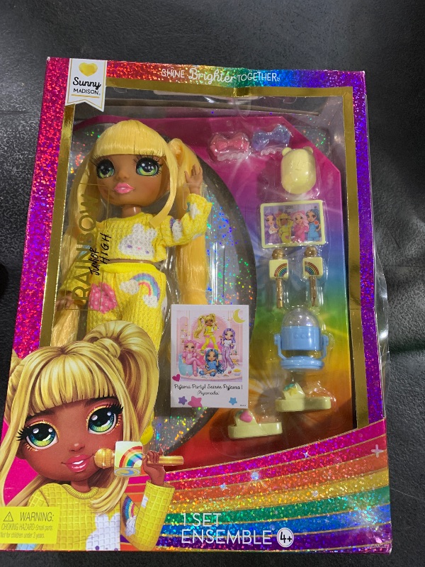 Photo 1 of Rainbow High Jr High PJ Party - Sunny, Yellow 9" Posable Blonde Fashion Doll with Soft Onesie, Slippers, Fun Play Accessories, Great Toy Gift for Girls Kids Ages 4-12 Years