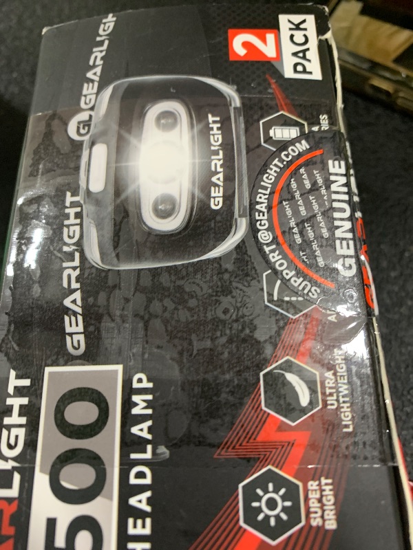 Photo 1 of GearLight 2Pack LED Headlamp - Outdoor Camping Head Lamps with Adjustable Headband - Lightweight Battery Powered Bright Flashlight Headlight with 7 Modes and Pivotable Head and Red Light