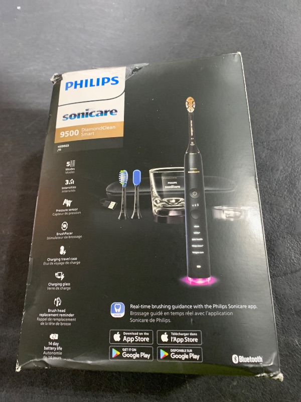 Photo 1 of Philips Sonicare DiamondClean Smart 9500 Electric Toothbrush, Sonic Toothbrush with App, Pressure Sensor, Brush Head Detection, 5 Brushing Modes and 3 Intensity Levels, Black, Model HX9923/11