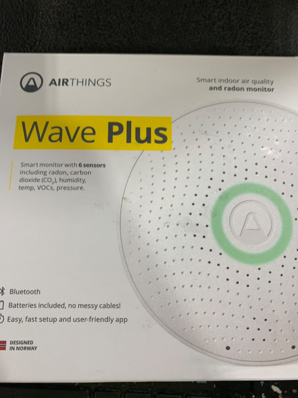 Photo 1 of Airthings 2930 Wave Plus - Radon & Air Quality Monitor, Battery Powered (CO2, VOC, Humidity, Temp, Pressure)