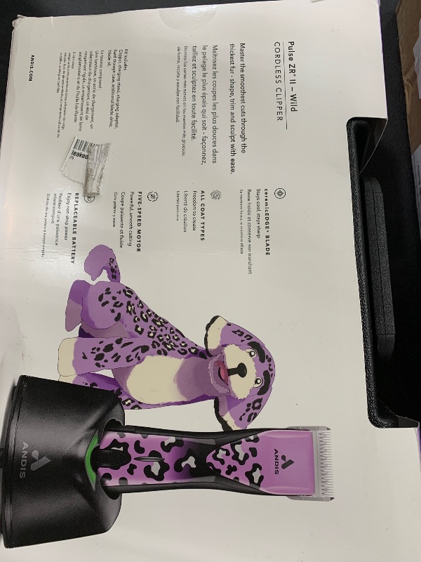 Photo 1 of Andis 561458 Pulse Zr II Gabriel Feitosa Edition 5-Speed Detachable Blade Clipper, Cordless Animal/Dog Grooming, Removable Lithium Ion Battery, LED Charge Light, Wild Colorway