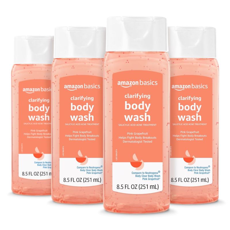 Photo 1 of Amazon Basics Clarifying Pink Grapefruit Body Wash, 2% Salicylic Acid Acne Treatment, Dermatologist Tested, 8.5 Fl Oz (Pack of 3)