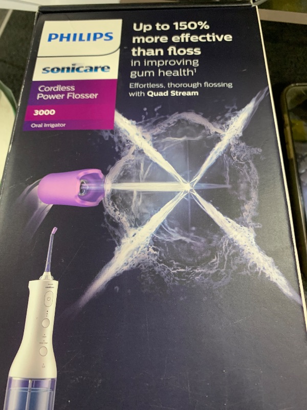 Photo 1 of Philips Sonicare Cordless Power Flosser 3000 - Water Flosser with Innovative Quad Stream Technology, Oral Irrigator with 2 Flossing Modes and 3 Pressure Levels, IPX7 Waterproof, White, HX3826/21