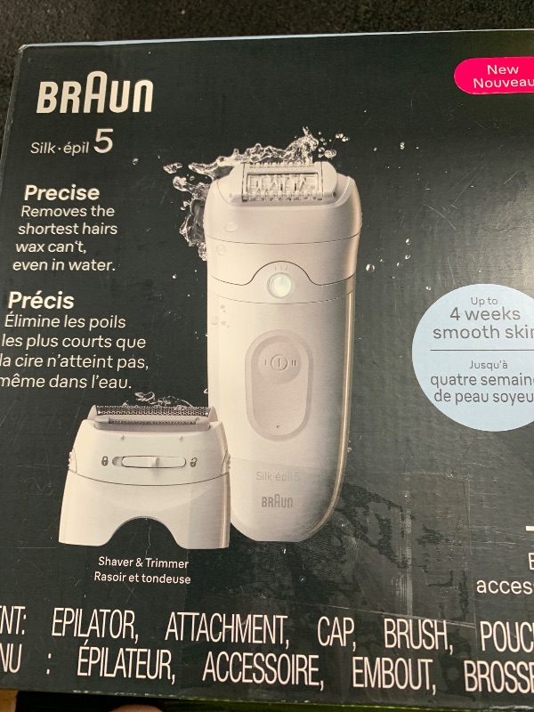 Photo 1 of Braun Epilator Silk-épil 5 Epilator, Hair Removal Device, Women Shaver & Trimmer, Wet and Dry, Includes Shaver Head and Trimmer Comb, SE5-041, Grey