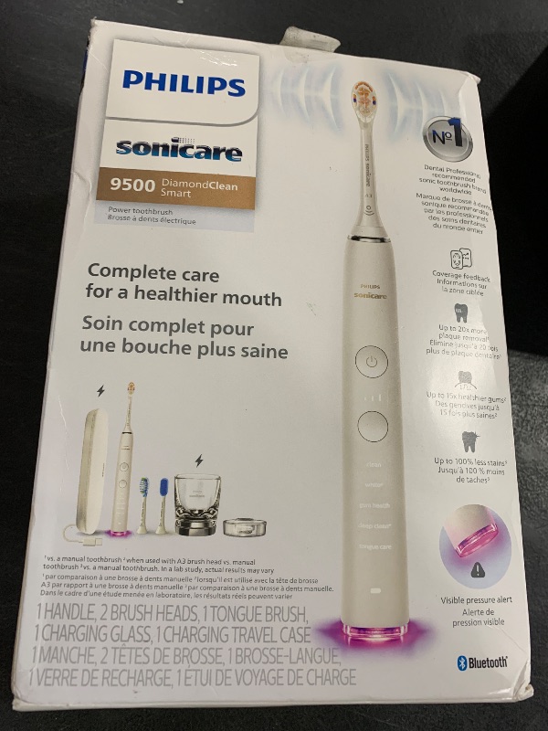 Photo 1 of Philips Sonicare DiamondClean Smart 9500 Electric Toothbrush, Sonic Toothbrush with App, Pressure Sensor, Brush Head Detection, 5 Brushing Modes and 3 Intensity Levels, White, Model HX9923/01