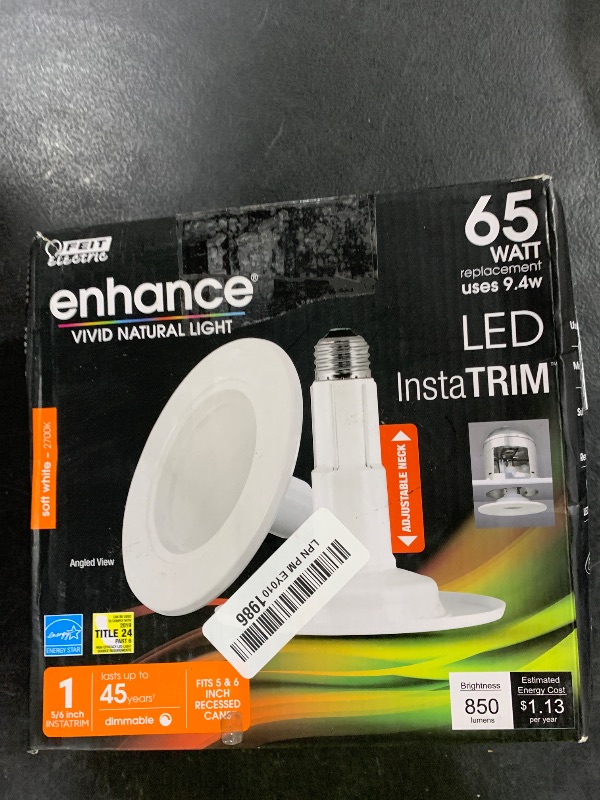 Photo 1 of Feit Electric 5-6 inch InstaTRIM Adjustable Neck Recessed LED Downlight - 2700K Soft White - Dimmable - Pre-Mounted Trim - 65W Equivalent - 45 Year Life - 850 Lumen - High CRI | 6-Pack