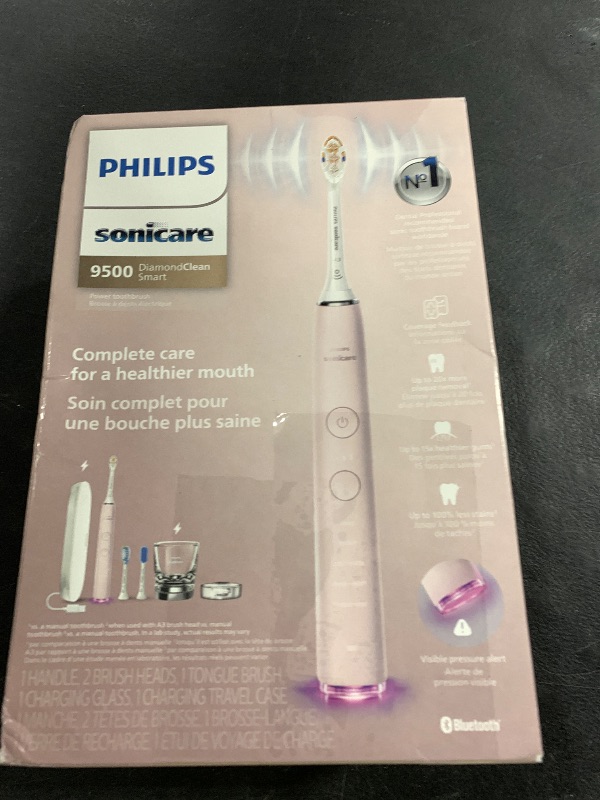 Photo 1 of Philips Sonicare DiamondClean Smart 9500 Electric Toothbrush, Sonic Toothbrush with App, Pressure Sensor, Brush Head Detection, 5 Brushing Modes and 3 Intensity Levels, Pink, Model HX9923/21