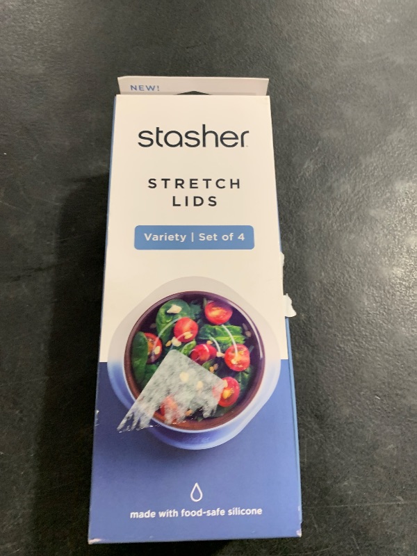 Photo 1 of Stasher Premium Reusable Silicone Stretch Lids Variety 4-Pack, Clear, 9, 6.5, 4.5, 2.5, Airtight Seal, Food Container Covers, BPA Free, Leak-free, Dishwasher Safe, Microwave Safe, Eco-Friendly