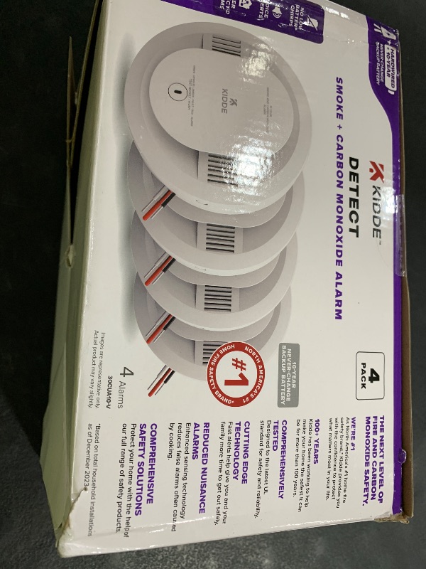Photo 1 of Kidde Hardwired Smoke & Carbon Monoxide Detector, 10-Year Battery Backup, Voice Alerts, Interconnectable LED Warning Light Indicators, 4 Pack