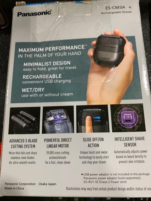 Photo 1 of Panasonic Swipe Right Travel Shaver for Men, Portable Electric Razor with USB-C Charging, 3-Blade Cutting System and Beard Sensor Technology, Wet/Dry Use - ES-CM3A-K