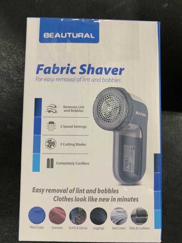 Photo 1 of BEAUTURAL Fabric Shaver and Lint Remover, Sweater Defuzzer with 2-Speeds, 2 Replaceable Stainless Steel Blades, Battery Operated, Remove Clothes Fuzz, Lint Balls, Pills, Bobbles Gray