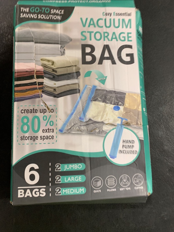 Photo 1 of 6 Pack Vacuum Storage Bags, Space Saver Bags (2 Jumbo/2 Large/2 Medium) Compression Storage Bags for Comforters and Blankets, Vacuum Sealer Bags for Clothes Storage, Hand Pump Included