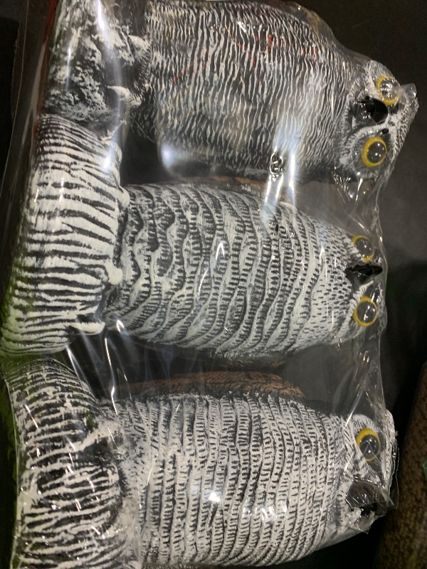 Photo 1 of 3-Pack Owl Decoys for Bird Deterrent - Weatherproof Bird Repellent Devices for Outdoor Use - Plastic Owls to Scare Birds Away and Control Garden Pests