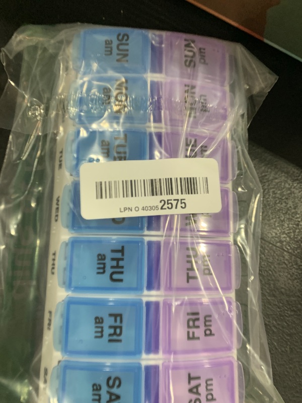 Photo 1 of EZY DOSE Weekly (7-Day) AM/PM Pill Organizer, Vitamin and Medicine Box, Large Pop-out Compartments, 2 Times a Day, Blue and Purple Lids