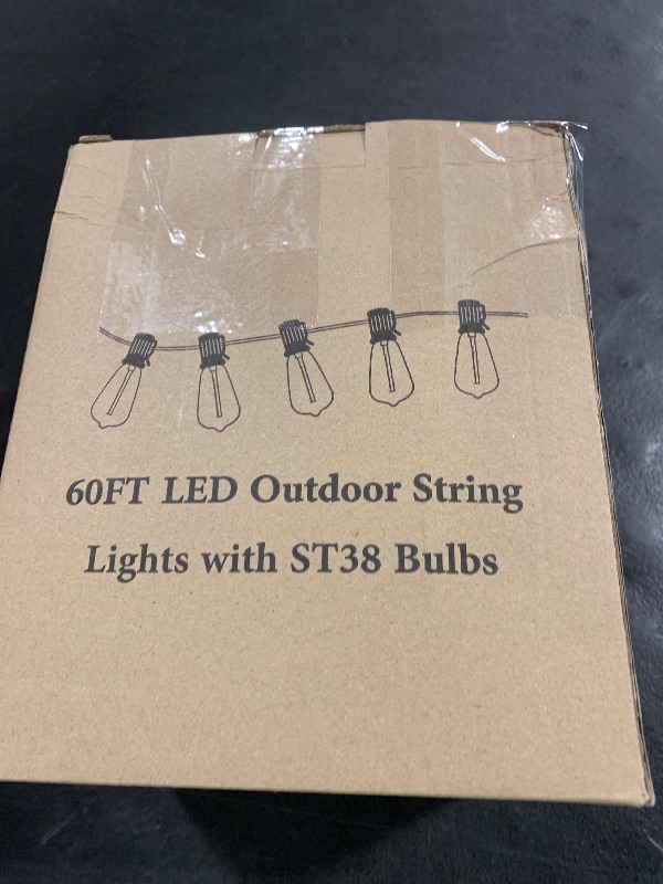 Photo 1 of Brightever LED Outdoor String Lights 60FT with 32 Shatterproof ST38 Vintage Edison Bulbs, Outside Hanging Lights Waterproof for Patio, Porch, Deck, Garden, Backyard, Balcony, 2700K Dimmable