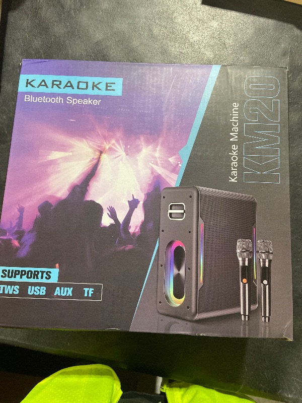 Photo 1 of Karaoke Machine with Two Wireless Microphones, Powerful Portable Bluetooth Speaker for Adults & Kids, PA System with 2 Voice Mode, LED Lights, Supports BT/TWS/AUX/USB/TF for Party